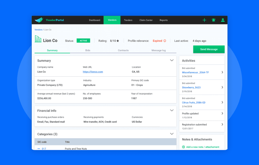 Vendor management portal development